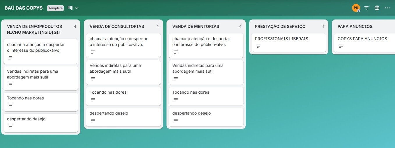 Baú das Copys dentro do Trello